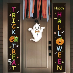 Halloween front door banners set featuring pumpkins skeletons and a cute ghost decor