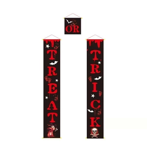 Three-piece Halloween Trick or Treat door banners with scary red bats and skull elements