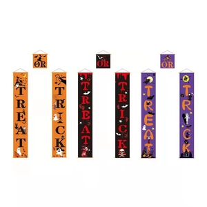 Halloween Trick or Treat porch banners in purple, orange, and black with festive icons