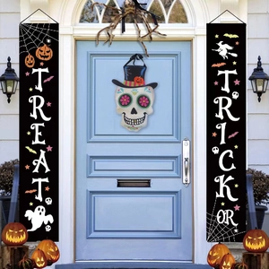 Three-piece Halloween porch banners set with Trick or Treat pumpkin and ghost motifs
