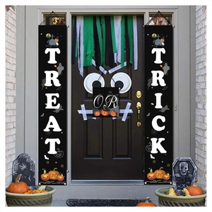 Halloween Porch Banner Outdoor Hanging Sign Decoration Trick Or Treat Boo Spooky Pumpkin Ghost Durable Polyester Banner
