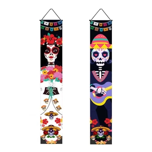 Day Of The Dead Porch Sign Banner Set Mexican Skeleton Halloween Door Decoration Traditional Skeleton Banner For Home Party Decor