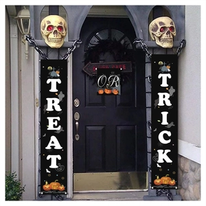 Halloween Trick or Treat porch banners with pumpkin and ghost motifs for outdoor party