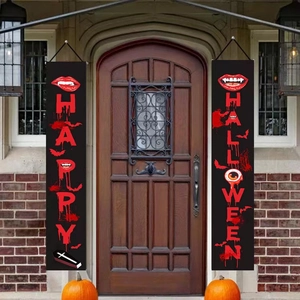 Halloween front door banners set featuring Happy Halloween text with vampire lip graphics