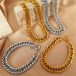 Set Gioielli Vintage in Acciaio Inossidabile Catena Maglia Cubana Collana Bracciale Per Uomo Donna Hip Hop Punk Oro Argento