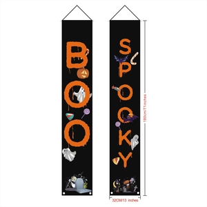 Halloween door banner pair with pumpkin and ghost motifs measuring 71x13 inches