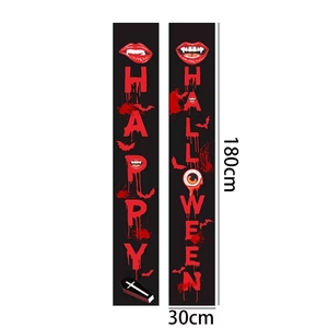 Halloween front door banners set featuring bloody red vampire theme with bat and coffin
