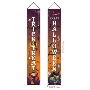 Detailed view of Halloween banners measuring 180x32cm with Trick or Treat pumpkin designs