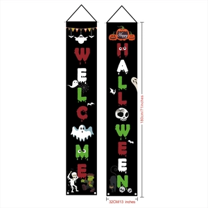 Detail of Halloween door banners featuring cartoon pumpkins and ghosts measuring 13x71 inches
