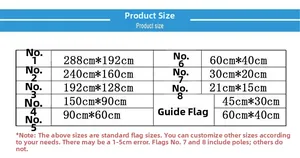 Size guide for Halloween banners showing various dimensions from 21x15cm to 288x192cm