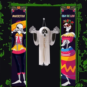 Dia De Los Muertos Banner Decoration Mexican Day Of The Dead Porch Sign Polyester Skeleton Couplet Halloween Party Decor