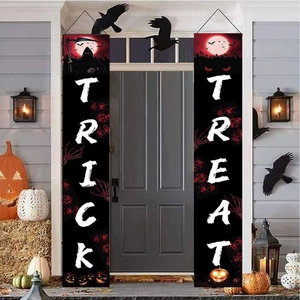 Halloween Door Banner Trick Or Treat Spooky Reaper Bat Red Moon Front Door Hanging Couplets Outdoor Party Decoration