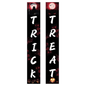 Halloween Trick or Treat porch banners with reaper and pumpkin graphics on black