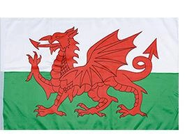 Flat lay of the Welsh national flag featuring the red dragon on white and green bands