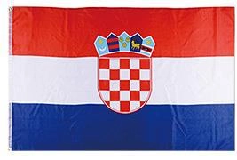 Detail of Croatia flag with red white blue stripes, coat of arms and metal grommets