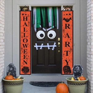 Halloween Porch Banner Set Trick Or Treat Welcome Sign Hanging Flags For Front Door Outdoor Home Holiday Party Decoration Polyester
