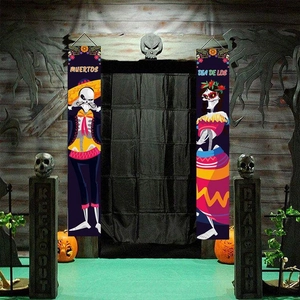 Vertical Day of the Dead banners featuring colorful Mexican sugar skull couple designs