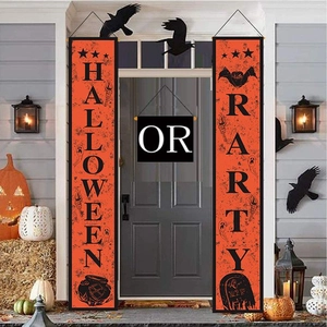 Halloween party porch banner set with orange pumpkin and ghost decorations for front door