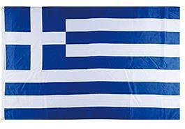 Close-up of lightweight Greek national flag with blue and white stripes for decoration