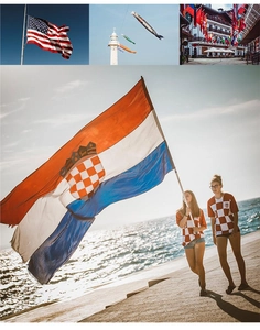 Polyester Croatia flag showing vibrant colors and clear texture in seaside outdoor scene