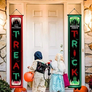 Bannières de porte Halloween Trick or Treat avec motifs de monstres pour déco festive