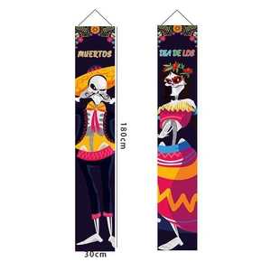 Mexican Day of the Dead banners set with skull patterns for party door decoration