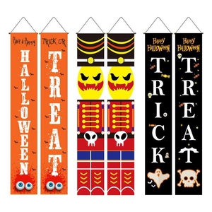 Halloween Trick or Treat door banners set with cartoon skull and nutcracker designs