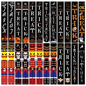 Halloween banners set with skeletons pumpkins and bats for porch decoration 30x180cm