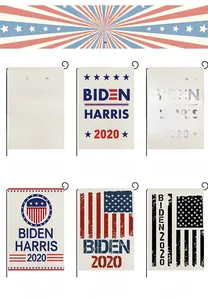 Detailed grid view of diverse Biden Harris 2024 linen garden flags for outdoor election decor