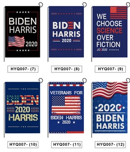 Detail view of various Biden Harris 2020 garden flag designs with durable linen fabric
