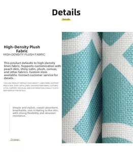 Close-up of high-density linen garden flag fabric with teal geometric patterns