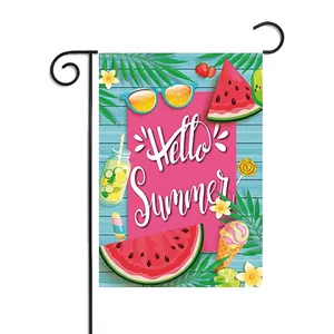 Summer Garden Flag With Black Metal Stand Double Sided Linen Welcome Yard Decor Outdoor Decorative Banner For Home Garden