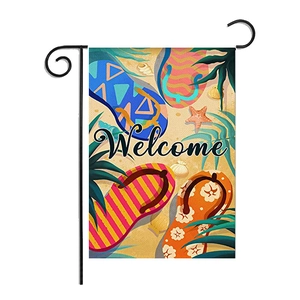 Double-sided summer beach garden flag with flip-flops, starfish, and Welcome text
