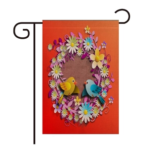 Spring Double Sided Linen Garden Flag With Metal Stand Floral Butterfly Bird Pattern Outdoor Yard Lawn Decorative Banner