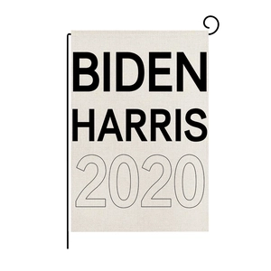 Biden Harris 2020 garden flag on black metal stand with durable linen fabric texture