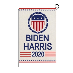 Biden Harris 2020 garden flag made of linen fabric with a black metal L-shaped stand