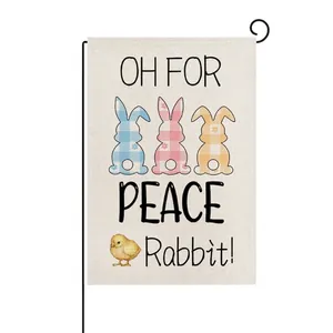 Easter Garden Flag Linen Rabbit Easter Egg Print Welcome Yard Flag Outdoor Spring Holiday Home Decoration Garden Flag