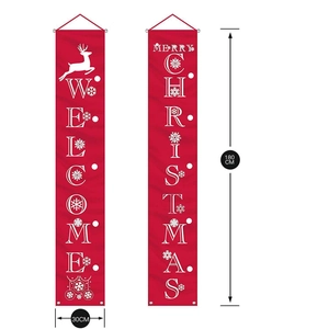 Close-up of Merry Christmas and Welcome banners with 180x30cm size specifications