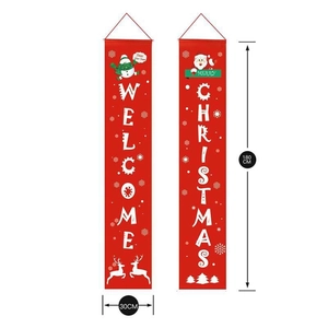 Detailed dimensions of 180x30cm red Christmas banners with Santa and Snowman graphics