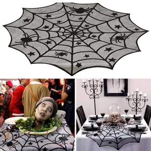 Halloween Black Lace Spider Web Tablecloth Bat Skull Pumpkin Table Runner Fireplace Scarf Door Curtain Window Decor