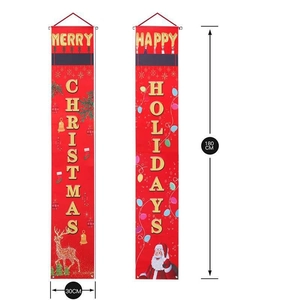 Detailed view of Merry Christmas door banners with Santa and reindeer motifs, 180x30cm size