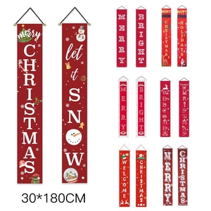 Merry Christmas Porch Sign Hanging Door Banner Buffalo Plaid Polyester Welcome Sign For Home Outdoor Indoor Festive Decoration