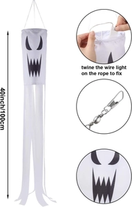 Halloween ghost windsock flag with LED lights and 40-inch white polyester hanging decor