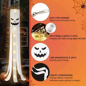 Dettagli di due maniche a vento fantasma di Halloween da 1,8m con luci LED e ganci in metallo