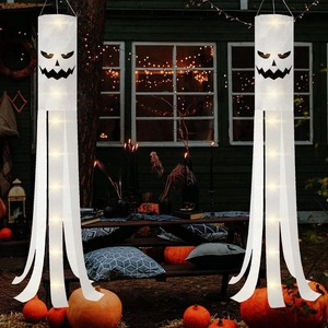 Set di due maniche a vento a fantasma per Halloween con luci LED per decorazione giardino