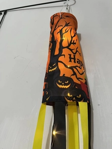 Glow Halloween pumpkin windsock flag with LED lights and orange pumpkin design for decor