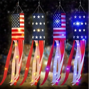 USA Independence Day Windsock LED Light Up Stars And Stripes American Flag Outdoor Hanging Decorative Polyester Windsock