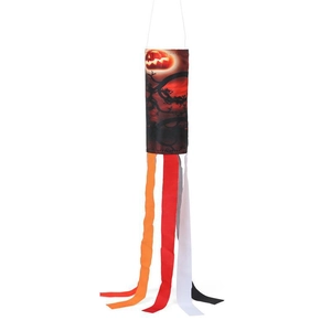 Halloween pumpkin windsock with orange and red ribbons for outdoor garden decor