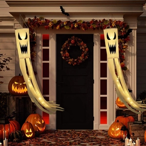 Halloween Ghost Windsock Decoration Polyester Digital Printed Hanging Ghost Flag For Outdoor Garden Party Porch Decor