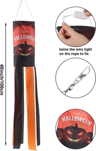 Outdoor Halloween pumpkin windsock with LED lights and swivel hook 40 inch garden decor